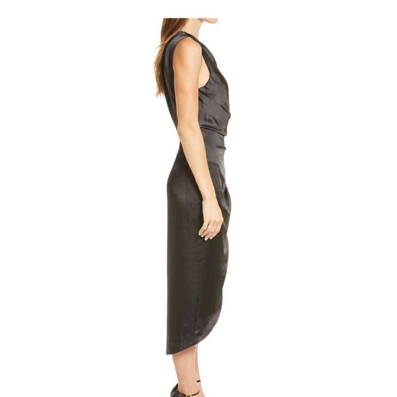 Elliatt Cassini Black One Shoulder Satin Midi Cocktail Dress | Size M - Picture 4 of 9